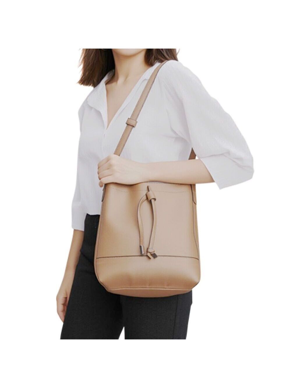 Fashionable Local + Global Leather Beige Tote Bag